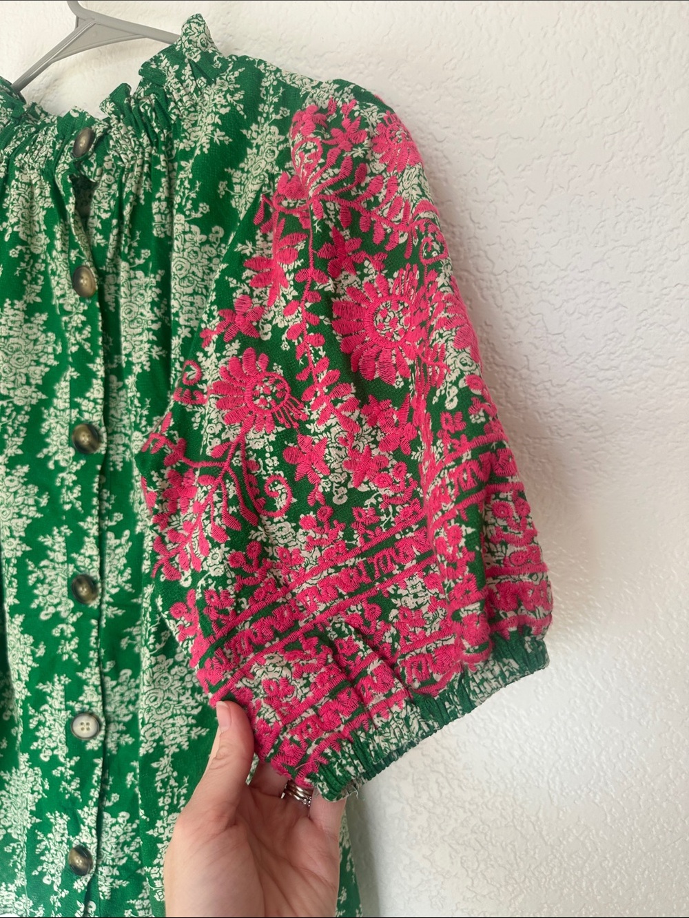 THML floral embroidered puff sleeve mock neck detail top! - Picture 9 of 10